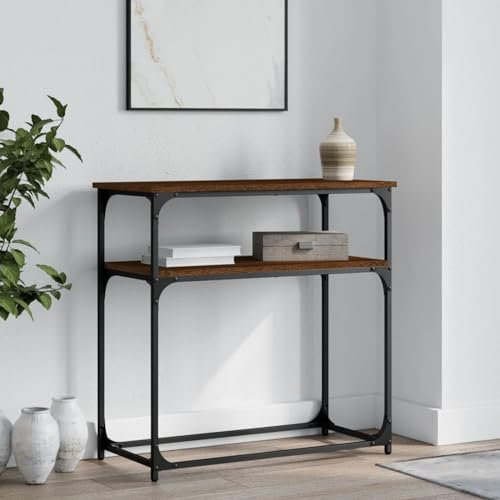 Homgoday Meuble de table console en chêne marron 75 x 35,5 x 75 cm en bois multicouche, table de jardin, table d'extérieur, table de terrasse, table de salle à manger, table de cuisine