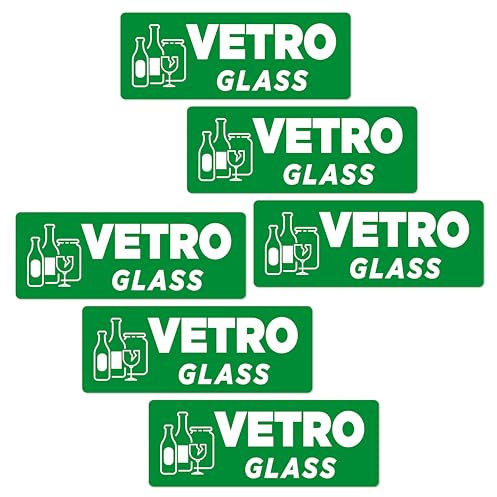 Everest Adv 6 Pegatinas para colección separada | Etiquetas para contenedores de residuos en Italiano e inglés | Tamaño 13 x 5 cm | Vaso