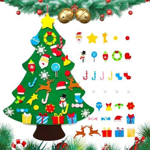 CENMOO Montessori Sapin de Noël mural en feutre pour petits enfants - Bricolage en feutre fait à la main - Arbre de Noël Montessori pour tout-petits, kit d'atériel