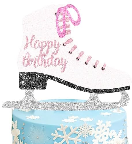 umoni Ice Skating Cake Topper Glitter Ice Skating Lover Birthday Cake Decoration Figure Skating Themed Birthday Party Decorations for Winter Wonderland Birthday Party Ice Skating Party Favors