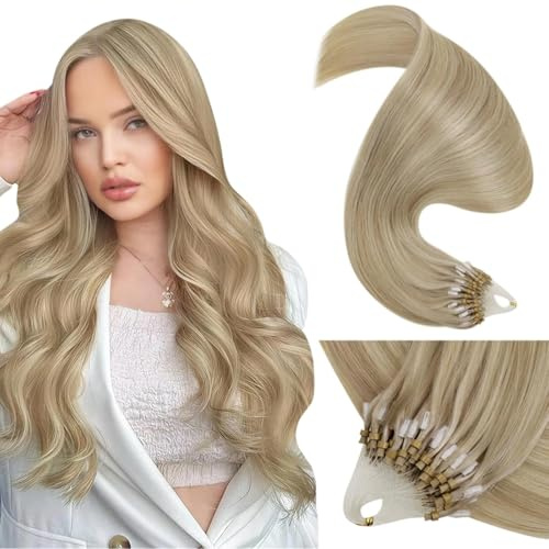 LaaVoo Microlink Hair Extensions Human Hair, 24 In Golden Blonde Highlight | 50g Cold Fusion Micro Loop Extensions for Short Hair, Add Length for Daily Wear, Easy to Maintain, Nautral Look