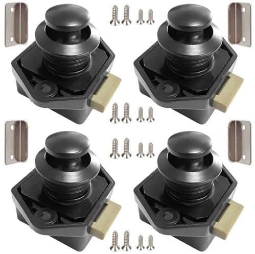 4PCS Push Button Latch Catch Push Door Lock,Push Button Latch Lock, Motorhome Caravan Cabinet,RV Motorhome Camper ABS Black,Magnetic Drawer Catches