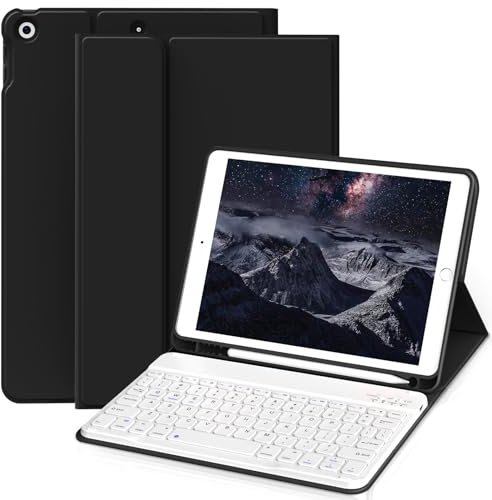 ZOYU Case for iPad 9th/8th/7th Generation 10.2 inch, Stand Folio Detachable Wireless Bluetooth Keyboard Cover Soft TPU Back Case with Pencil Holder for iPad 10.2 2021/2020/2019, Black