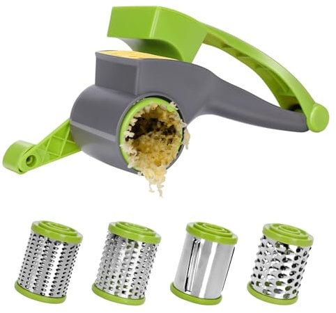 Masthome Râpe à Fromage Rotative Manuelle avec Tambour en Acier Inoxydable, Moulin à Fromage pour Râper Fromage Dur, Chocolat, Noix, éPices et Plus Encore, Vert + Blanc