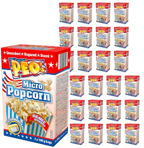 Peo's Palomitas de maíz para microondas, azucaradas, paquete de 72, 24 cajas con 3 paquetes de 100 g de contenido, palomitas de maíz para carnaval, fiestas, noches de cine