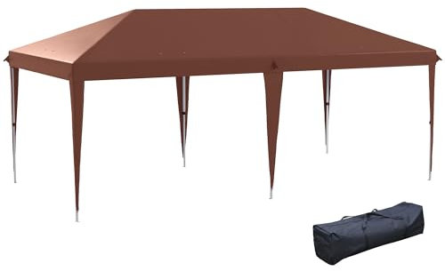 Outsunny Tonnelle Pliante 3x6m tonnelle de Jardin extérieur Barnum de Jardin Pop-up Pliant Sac Inclus Acier époxy Oxford Haute densité Marron