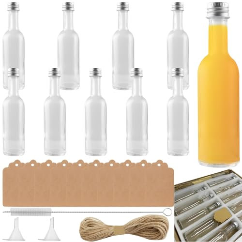 Svitzoot 10 X Bouteille Verre 50ml Réutilisables Bouteille Miniature Alcool avec 2 Entonnoir Bouteilles Miniatures pour Boissons, Vinr Verser - Mignonnettes Alcool pour Mariages & Fêtes