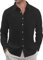 J.VER Leinenhemden Herren Hemd Herren Langarm Einfarbig Regular Fit Freizeithemd Herren Shirt,Schwarz,XL