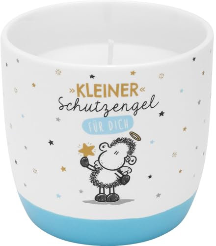 Sheepworld Kerze mit Motiv Kleiner Schutzengel | Duftkerze mit Vanille-Duft, in Porzellan-Becher, Höhe 8 cm | Geschenk Weihnachten, Silvster, Kommunion, Taufe | 48974