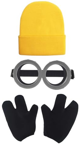 TANTAKO 3 Pcs Erwachsene Halloween DIY Kostüm Zubehör mit Gelb Beanie, Drei Fingern Handschuhe und Schutzbrille