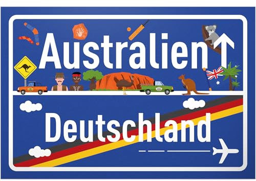 DankeDir! Australien Deutschland Ortsschild - Kunststoff Schild 30 x 20 cm - Geschenk Idee Gutschein Reise Urlaub Reisegutschein Männer & Frauen Geldgeschenk Abschiedskarte Geschenkidee Deko Karte