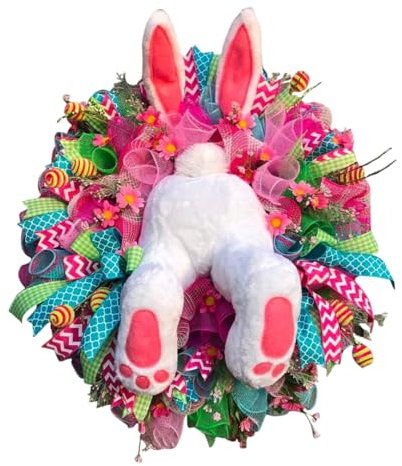 XUEYEGONGJI Hasen Dekokranz Osterhasenkranz Süßer Hasenpo mit Ohren Kranz Schaumkranz Ornamente Frühlingskranz Deko