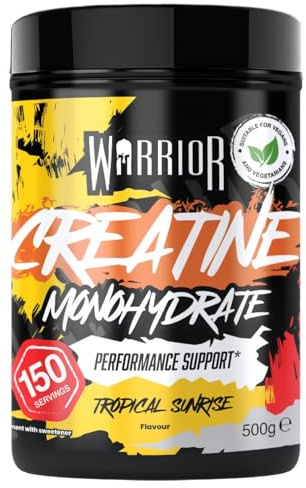 Warrior Creatine Monohydrate Powder 500g Pure Micronised (150 Servings) | 3g Creatine Per Serving, Flavoured Creatine Drink Mix, Vegan, Easy Dissolve, Strength & Recovery (Tropical Sunrise)