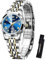 OLEVS Damen Uhr Gold Silber Edelstahlband Analoger Quarz Damenuhr Luxus Blau Kleines Gesicht Römische Ziffern Diamanten Uhr Damen Klassisches Leuchtend Wasserdicht mit Datum Watches for Women