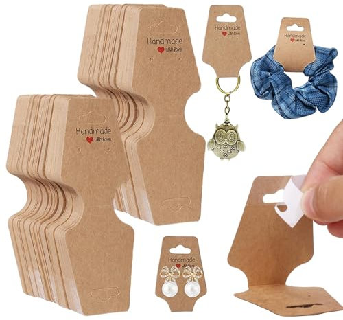 YNR Lot de 200 Cartes d'Affichage pour Bijoux - Colliers, Boucles d'Oreilles, Bracelets de Cheville - Cartes à Suspendre en Papier Kraft pour Présentation et Porte-Clés