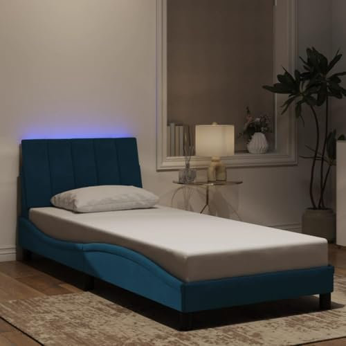 QJBSAVVA Bettkasten Bettrahmen Schlafzimmer Komplett Tagesbett - Bettgestell mit LED-Leuchten Blau 80x200 cm Samt für Loft Gästezimmer Außenbereich Schlafzimmer