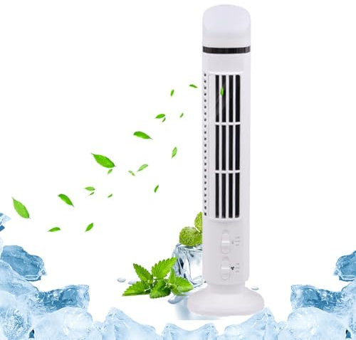 Hbbgdiy Tower Fan Desktop Fan Tower 15 Inch Bladeless Summer Cooling with LED Lamp Portable Air Conditioner Quiet Fans for Bedroom Office Desktop White