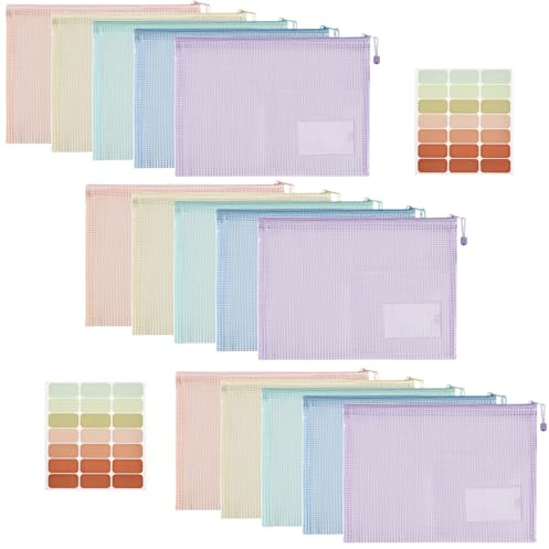 Havnidy Portafogli in plastica formato A3, 15 buste con cerniera, con chiusura a zip, portadocumenti in rete, portafogli A3 con cerniera per scuola, ufficio, casa e viaggi