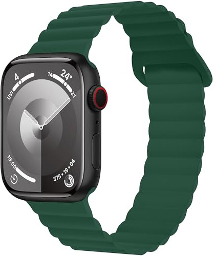 Fullmosa Correa Compatible Con Apple Watch 49mm 46mm 45mm 44mm 42mm,Deportiiva de Silicona Magnética Correas de Repuesto para iWatch Ultra2 Ultra Series 10 9 8 7 6 5 4 3 2 1 SE Mujeres Hombres,Verde