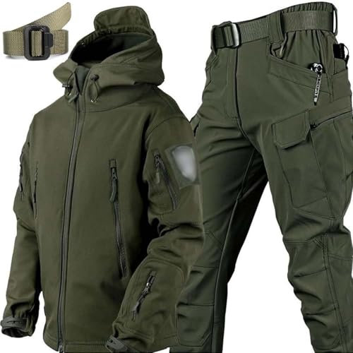 Generisch Militärische Softshell-Anzüge Taktische Jacke Und Hose Armee-Kampfanzug Wasserdichtes Camouflage-Uniform-Set FüR Männer Jacke Hose Jagdbekleidung Draussen Kapuzenpullover,D,XL