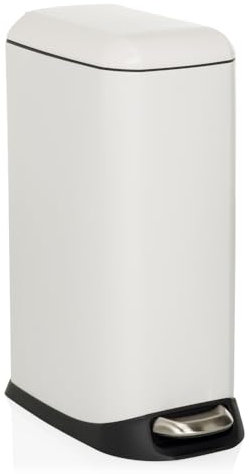 hjh OFFICE Mülleimer 20L, Treteimer mit Deckel, Softclose CLEAN Slim Stahl Abfalleimer schmal mit Inneneimer, Weiß, 56x34x22cm