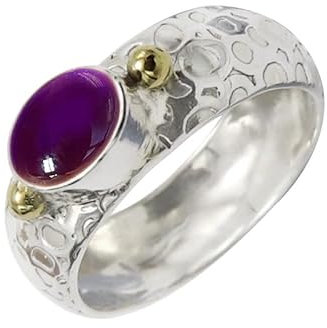 SILVERTROVE Cabochon Amethyst Edelstein Bandring 925 Sterling Silber Bandring Herren und Damen Bandring Schmuck CRG1070BW4_(50 (15.9))