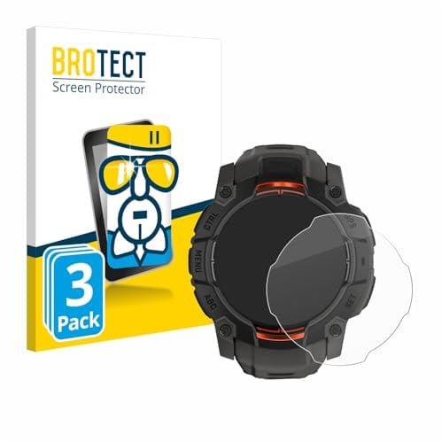 BROTECT Protector Pantalla Cristal para Garmin Instinct 3 Solar (45 mm) Protector Vidrio (3 Unidades) - [Dureza 9H, Anti-Arañazos]
