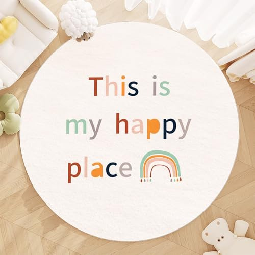 AIMECO Kinderteppich Rund 120CM - Weicher Kuscheliger Teppich für Kinderzimmer Mädchen Schlafzimmer, Motiv Alphabet Regenbogen, Dünn & Pflegeleicht
