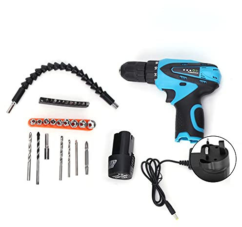 TOOLSGO 12V Cordless Hand Drill Driver Double Speed Electric Screwdriver Rechargeable Power Drill Set UK Plug 100-240 V for DIY Home Repair Maintenance