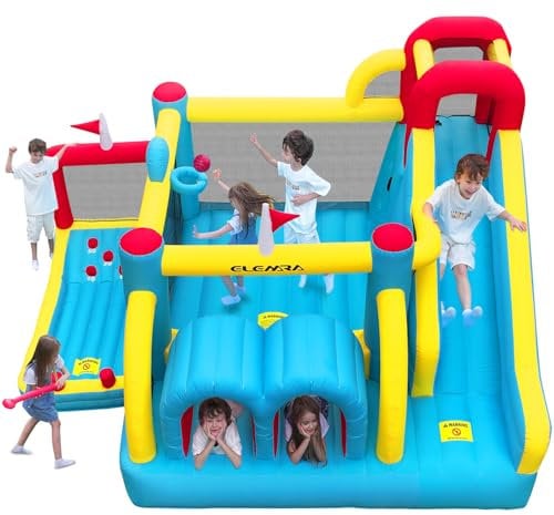 ELEMARA 7 in 1 Inflatable Bounce House, 15x12’XL Golf Inflatable Bouncer with Blower, Bounce House with Slide,Golf Area, Double Tunnels,Climbing Wall, Jumping Castle, Holds 6 Kids
