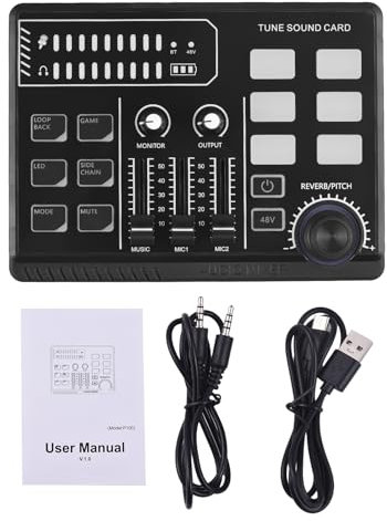 DJ Mixer Sound Card Equipment 48V Phantom Power Interface RGB Light BT Plug and Play mit KI -Rauschunterdrückung für Live -Streaming -Gaming -Karaoke