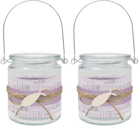 Windlicht Banderole Glaube Liebe Hoffnung Lila Fisch Weiß Kommunion Konfirmation Tischdeko 9cm Hoch 2 Stück