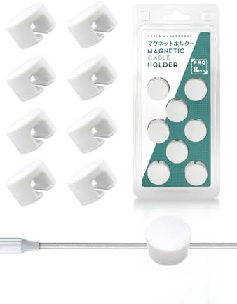 Maveek Cable Clips 8Pcs, Magnetic PRO Cable Holder with Strong Self Adhesive Metal Plate, Cable Management Wire Clips, Cable Organisers Cable Tidy Clips for Desktop, Office, Home, Car (White)