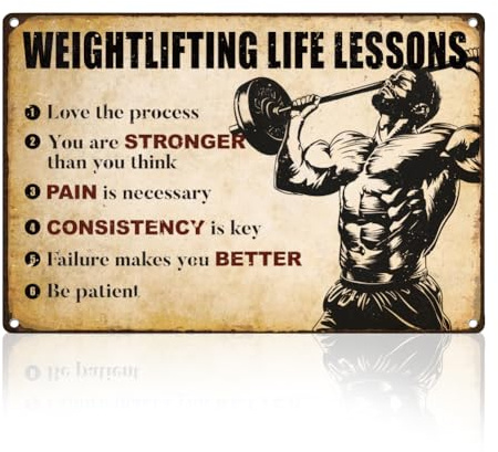 DOODLREAM Metallschild Weightlifting Life Lesson Retro Wanddekoration Inspirierendes Vintage Wandkunst Poster Sport Fitnessstudio Fitness Zuhause Kaffeezimmer Clubs Dekoration Fitnessliebhaber