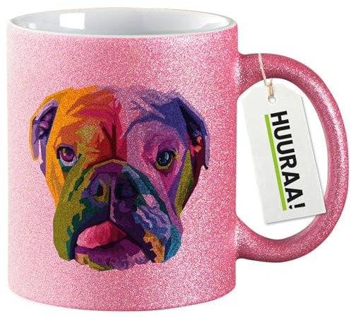 Huuraa Tazze Glitterate Bulldog Inglese Tazza da caffè Regalo Rosa 330ml Bulldog Inglese Souvenir