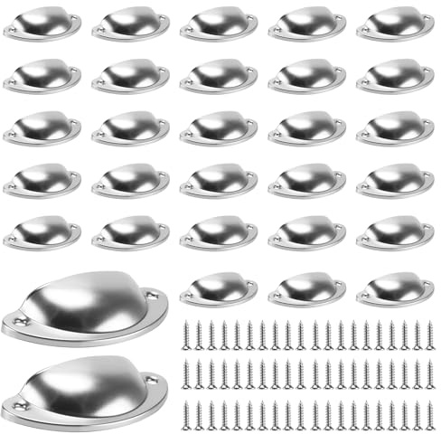 JIAYUET 30 Pack Half Moon Cabinet Handles, 81mm x 35mm Silver Vintage Iron Shell Cup Pulls