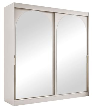 Mirjan24 Kleiderschrank Mezzinto, Schiebetürenschrank mit Kleiderstange, Einlegeböden und Spiegel, Schlafzimmerschrank Garderobe für Diele Flur (Cashmere + Gold, 200 cm)