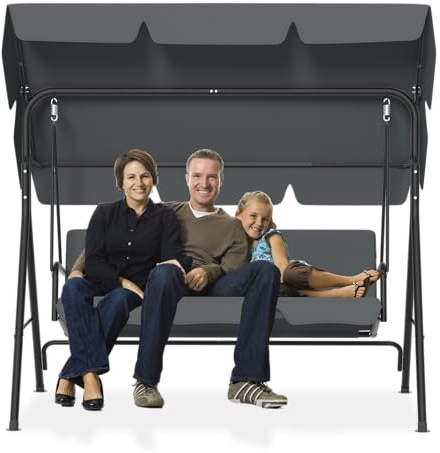 Aufun Balancín de 3 plazas con toldo, 193 x 110 x 152 cm, color gris