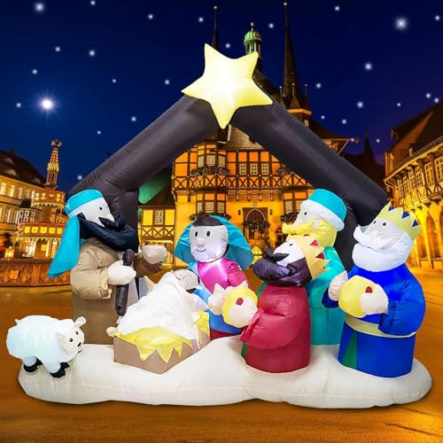 Ycolnaefllr 182 cm Weihnachtsdekoration aufblasbare Krippe, Weihnachtskrippe von Jesus, weihnachtliche Außendekoration für Gärten und Partys