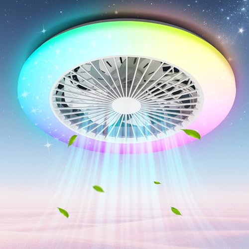 Aigostar Ventilador Techo con Luz LED Alexa - 40W, 4400LM, RGB + 2700K-6500K Regulable, Motor DC Silencioso, 6 Velocidades, Lampara Ventilador Techo Inteligente con Mando y Gateway, Ø50cm