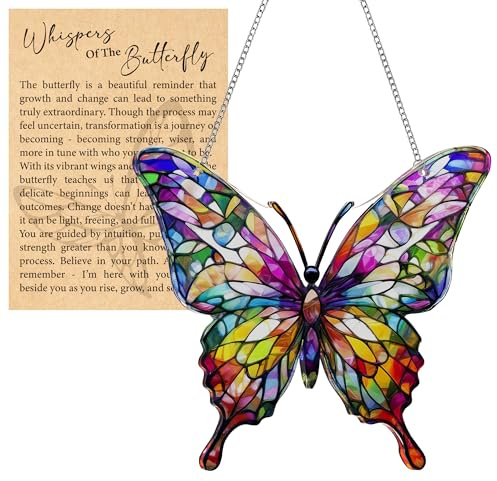 Butterfly Gifts for Women, Acrylic Butterfly Suncatcher Ornament Faux Stained Glass, Inspirational Gift for Women, Christmas Ornament Decorations 2025, Printed Suncatcher Effect Keepsake Acrylic