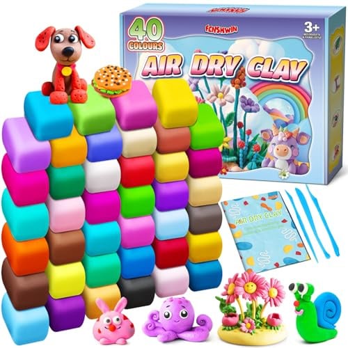 Modelliermasse Lufttrocknend, 40 Farben Lufttrockener Magischer Knete für Kinder, Air Dry Clay