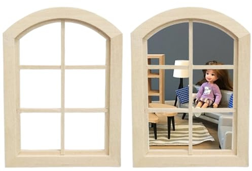 2 Stücke Puppenhaus Fenster, Holz Maßstab 1:12 Puppenhaus Möbel DIY Miniaturen Szene Unbemalt Fiary Fensterrahmen Modell für Zubehör |.Tür