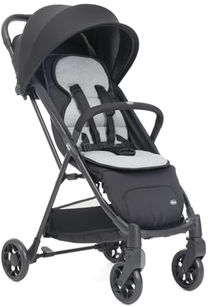 Chicco Kinderwagen Taormina, Ab Geburt bis 22 Kg, Praktisch und leicht, Zusammenklappbarer Buggy, Kinderbuggy, Einhandverschluß, Verstellbare Rückenlehne, Fußstütze, Verdeck, Schwarz