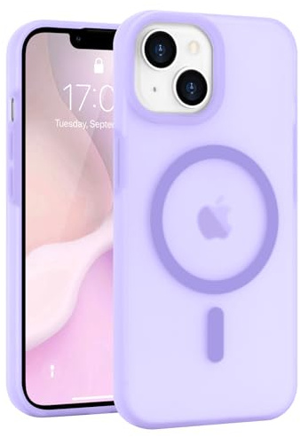 Micoden for iPhone 14/13 Case Silicone Clear Compatible with Magsafe | Soft Skin-feel Translucent Matte,Raised Camera Shockproof Protective,Cute Slim Magnetic Cover for Men Women-Purple