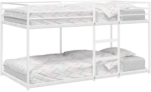 Mandloder Etagenbett 100x200 cm, weißer Stahl, platzsparendes Design, Robustes Metallgestell, mit Leiter und Rausfallschutz, für Kinder und Gäste