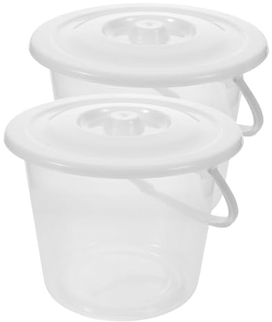 FRCOLOR 2pcs Large Capacity Thickened Plastic Bedside Commode Buckets with Lid and Handle, Graduated Urinal Containers for Bedridden Patients, Portable Household Potty Cups