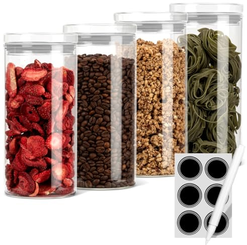 classbach® Vorratsdosen mit Deckel luftdicht | 4er Set | inkl. Aufkleber und Stift | Vorratsgläser mit Deckel | BPA frei | Vorratsbehälter-Set | Küche Bad Organizer | 4x 1300 ml | C-VD 4028