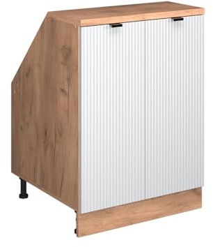 Vicco Dachschrägenschrank Rion, Weiß Riffel/Goldkraft Eiche | B60 x T60 cm, mit 2 Türen, platzsparend für Dachschrägen
