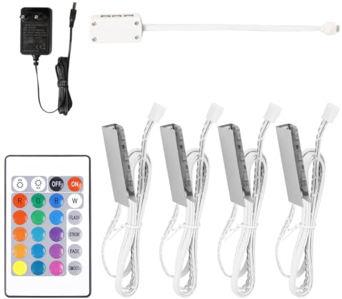 Vitrinenbeleuchtung Set, LED Clips Glaskantenbeleuchtung, LED Glasboden Strip, RGB Farbwechsel Vitrinenbeleuchtung, RGB Schrankbeleuchtung, Glasbodenbeleuchtung Farbig für Vitrine Regal Tisch (4P)